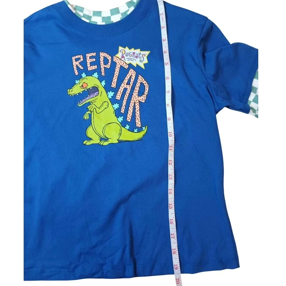 Nickelodeon Rugrats Reptar Long Sleeve T Shirt Blue Green Checker Kids‎ XS